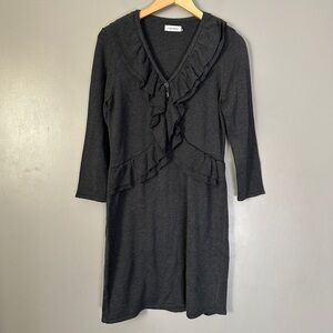 Vintage Calvin Klein Charcoal Gray Ruffled Sweater Dress
